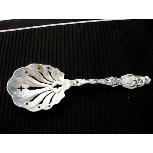 Antique Silvercraft Sterling Silver 9" Pierced Serving Spoon Lilly Pattern - Picture 2 of 9